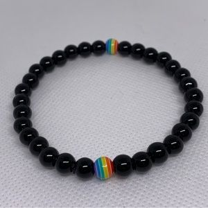 Rainbow, Pride, Black Bead Bracelet